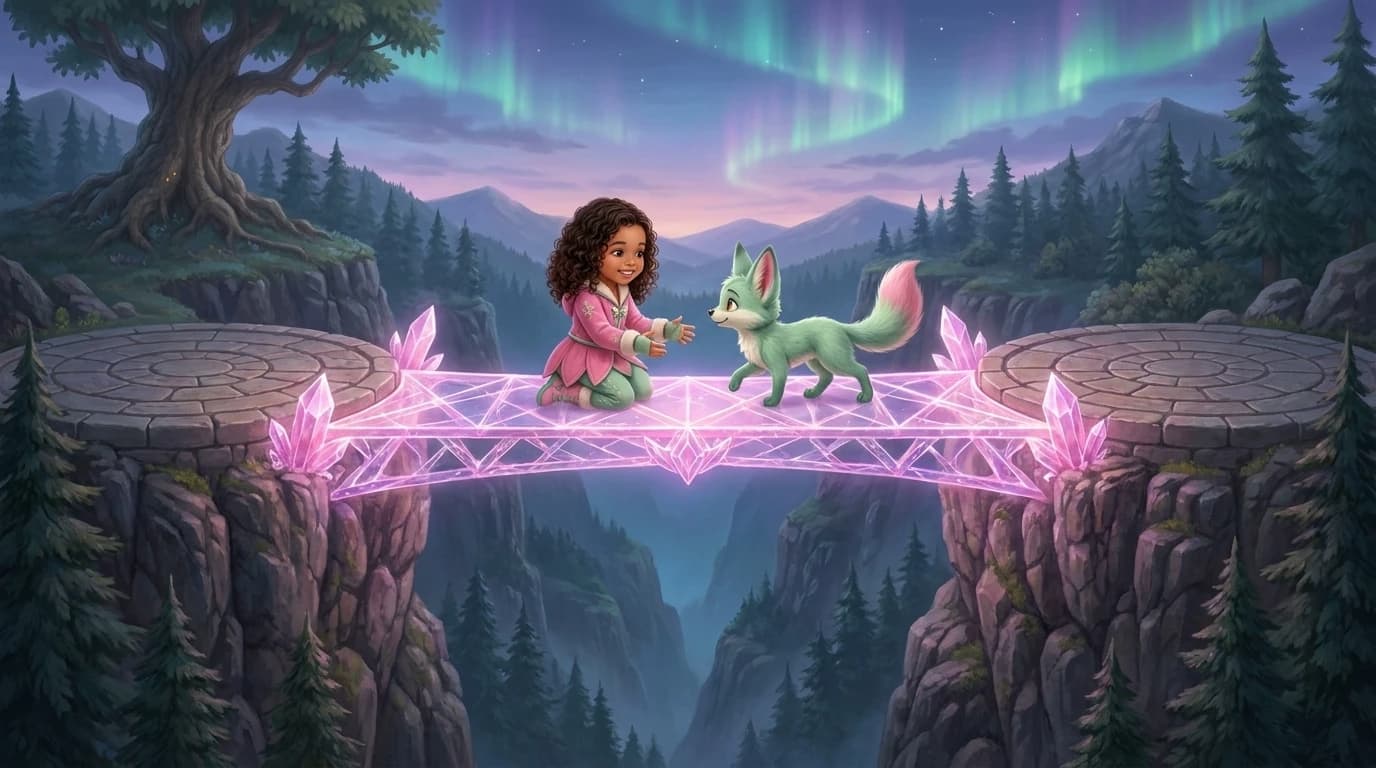 Zoe reencontra Lumi sob a aurora, em uma cena da sua aventura